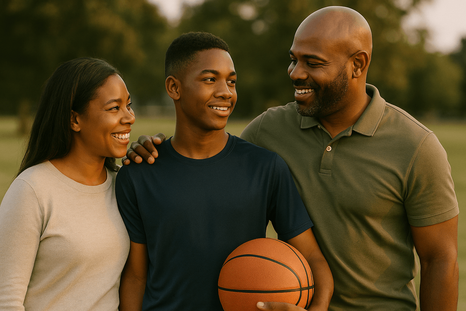 Parent bonding with young athlete